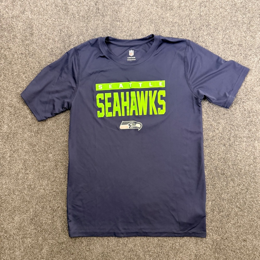 NFL Seattle Seahawks Athletic Tshirt Youth Large 14/16 Navy Blue Performance Tee
